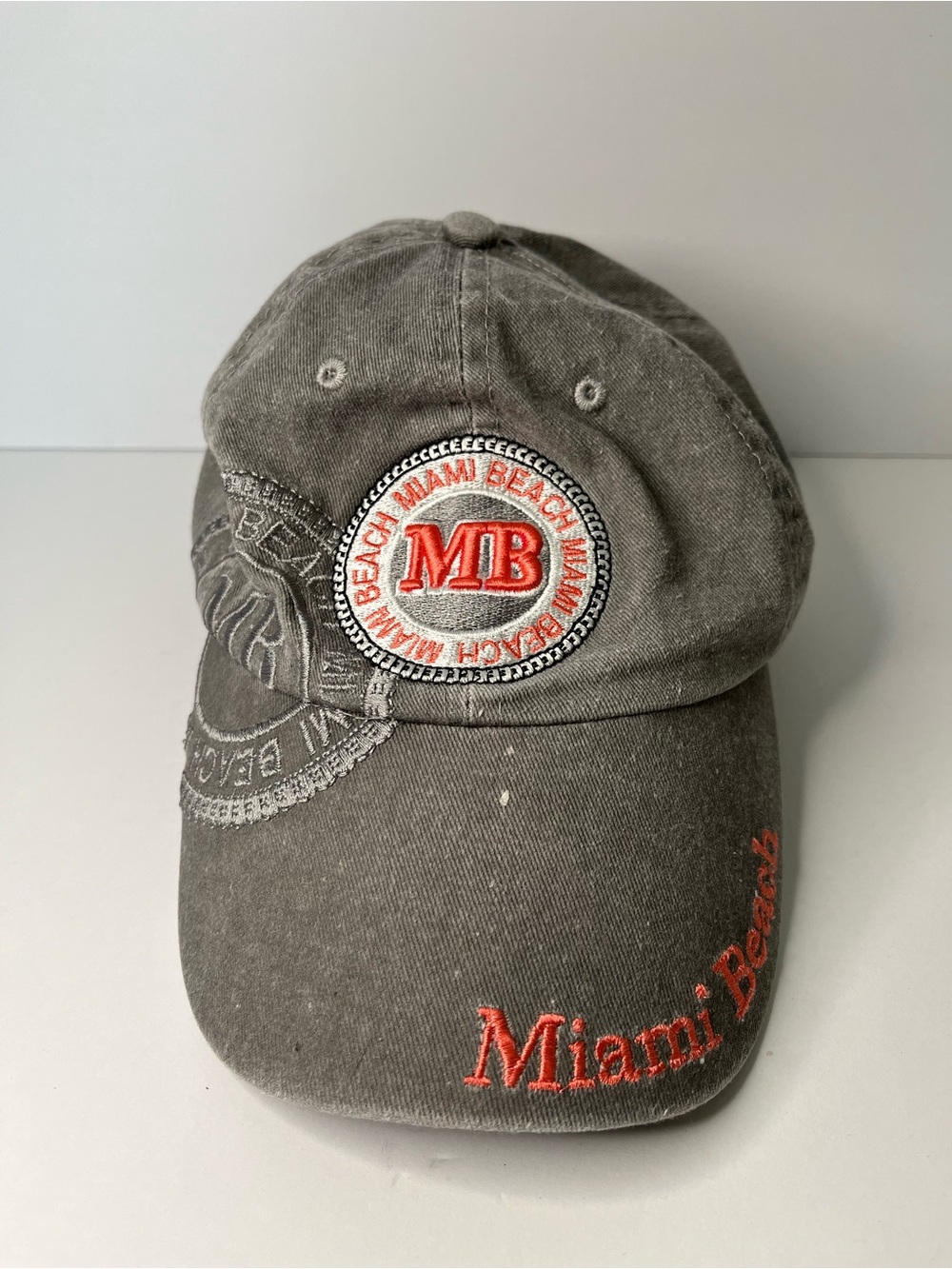 Miami Beach MB Patch Baseball Cap - Gray with Orange Embroidery